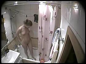 Blonde cute guest spied on cam in my shower room