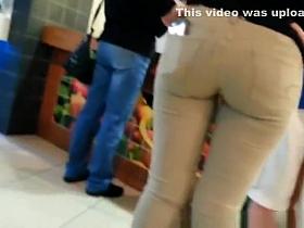 Sexy ass woman in tight jeans pants