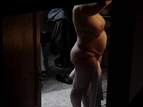 Hidden cam in my house catches my chubby milf wife naked