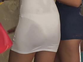 Sweaty ass seen through white dress