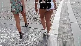 Girl in a sexy shorts to walk around the city