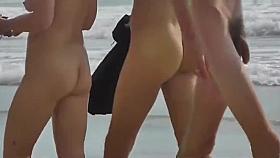 Amateur Nudist Beach Couple Walking Along The Beach