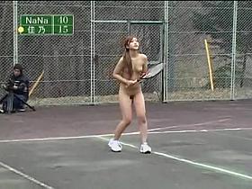 This Asian hottie loves playing tennis naked public flash