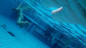 Voyeur films inside sauna swimming pool