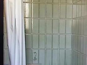 Hairy asian teen showering