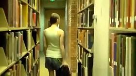 Naked girl in library