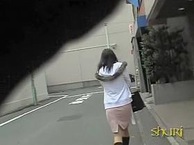 Street sharking with Japanese princess having her skirt taken masterly