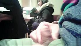 Brave guy strokes his penis in the public library