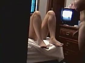 Spy cam girl invitingly opens her legs for lovers hard cock