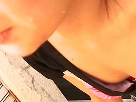 Petite japanese down blouse nipples showing on the street