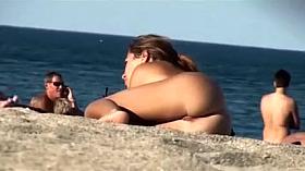 Voyeur Camera at Beach Girl with Amazing Big Tits Topless