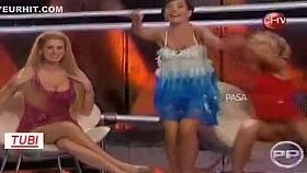 Clumsy girl shows off on the television