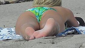 Blonde Teen Girl's Feet and Ass on the Beach.