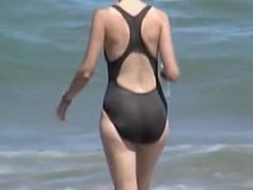 Real amateur milf in black swimsuit on candid voyeur video 06n