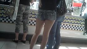 Girl In Jean Hotpants Goes Shopping