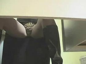 Hidden cam under desk caught my girlfriend fingering