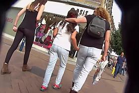 Walking behind two teen girls