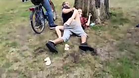 Wasted brunette bitch gets banged in the city park