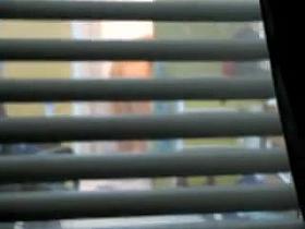 Window hidden cam show with nude teen girl walking around