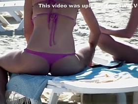 Nice ass chick in pink bikini thong
