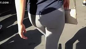 Nice ass in gray see through leggings