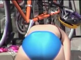 Shooting candid ass in blue bikini panty from behind 06z