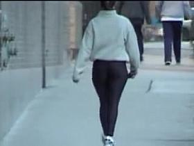A number of street candid video shots of amateur in pants 08y