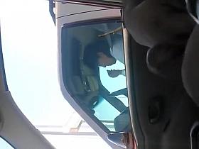Guy playing with his cock in traffic