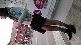 Candid in pantyhose at stop bus