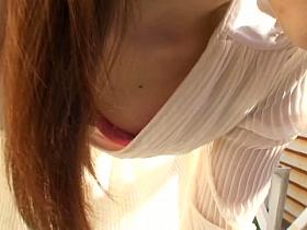 Delicious Asian redhead has a down blouse voyeur inside her cleavage