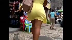 Candid bbw latina with big booty,yellow,dress n heels