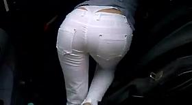 White pants, great ass, white thong.
