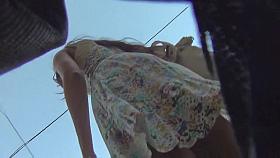Upskirt Voyeur Bending Over with Tiny Lace Thong