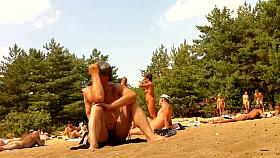 Naked bodies at private nudist beach