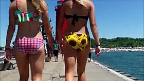 Candid Beach Bikini Arse Booty West Michigan Ass two Honeys