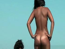 Nudist friends naked at beach