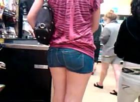 Candid Jean Short Shorts In Line
