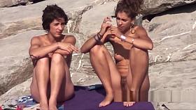 Spread legs big pussy hot naked nudist milf spied at beach