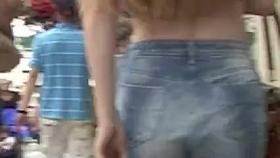 Teenage ass in denim shorts