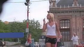 Sexy ass blonde in jean shorts in street candid video