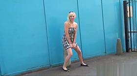 Blonde babe Axa Jays public flashing and voyeur showering