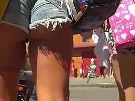Tight jeans shorts cameltoe and ass