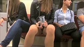 Chick in tight shorts filmed in train