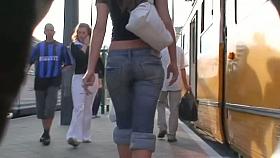 Sexy slut in tight jeans loves some street candid clothes