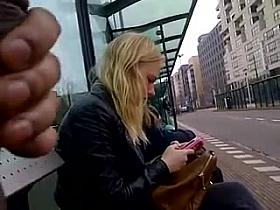 Dick flashing blond at bus stop