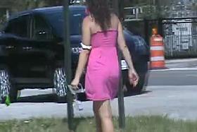 Candid Ass in pink dress