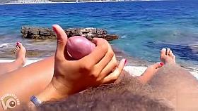 Cock stroking on a beautiful day at the ocean