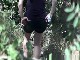 Woman caught peeing in nature