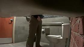 Hidden camera pissing clips from a public toilet