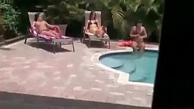 Teenage girls peeped topless at a pool